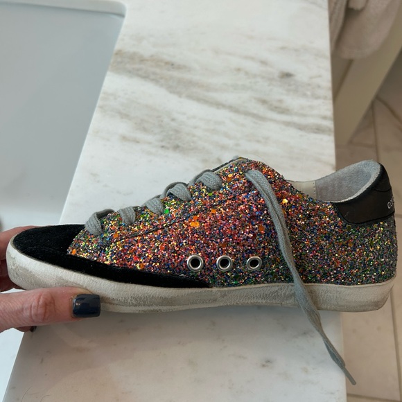 Golden Goose Superstar Sneaker Multi Glitter Metallic Turquoise Blue Star 37 - Picture 14 of 16